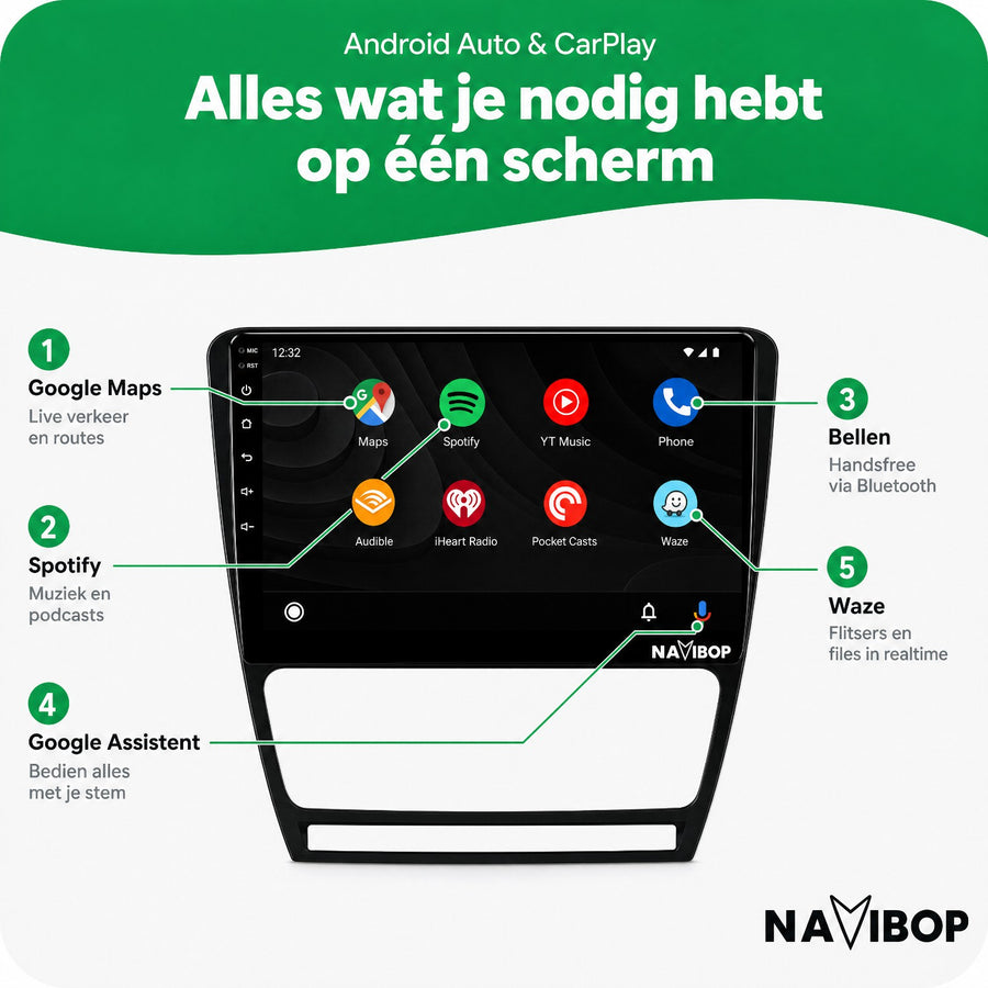 Škoda Octavia | Autoradio | CarPlay & Android Auto | Android 15.0 | 2007 t/m 2013