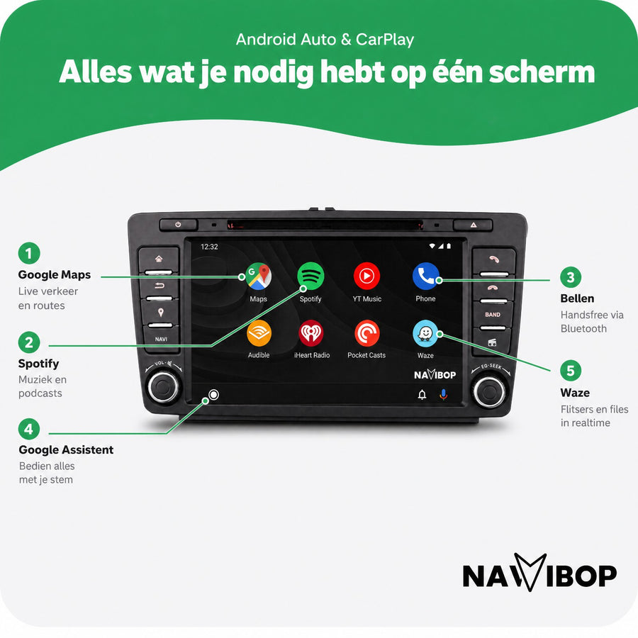 Škoda Octavia Yeti | Autoradio | CarPlay & Android Auto | Android 15.0 | 2009 t/m 2015