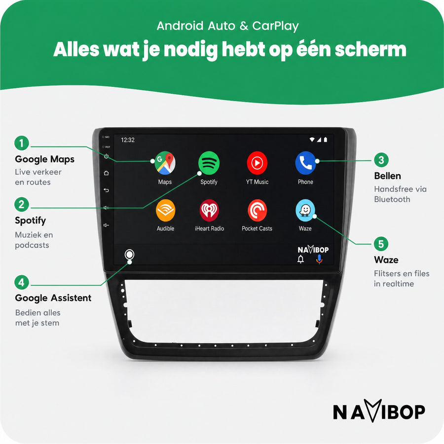 Škoda Yeti | Autoradio | CarPlay & Android Auto | Android 15.0 | 2014 t/m 2018