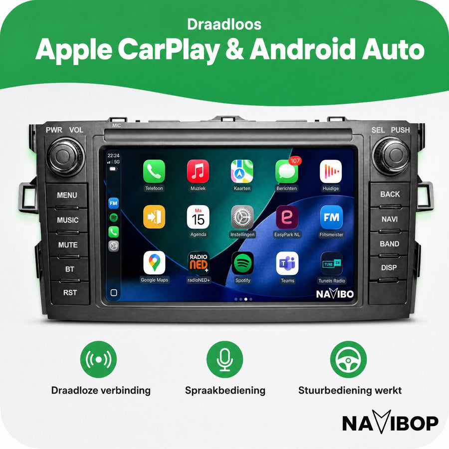 Toyota Auris | Autoradio | CarPlay & Android Auto | Android 15.0 | 2007 t/m 2012