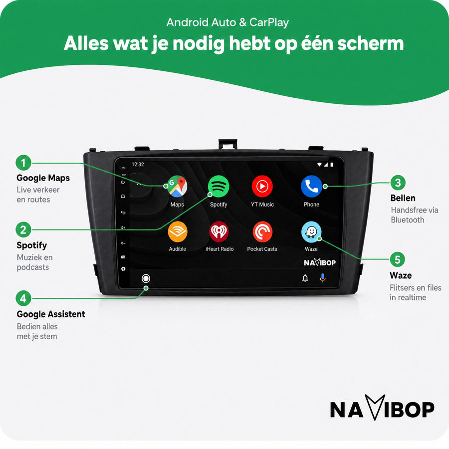 Toyota Avensis Zwart | Autoradio | CarPlay & Android Auto | Android 15.0 | 2009 t/m 2017