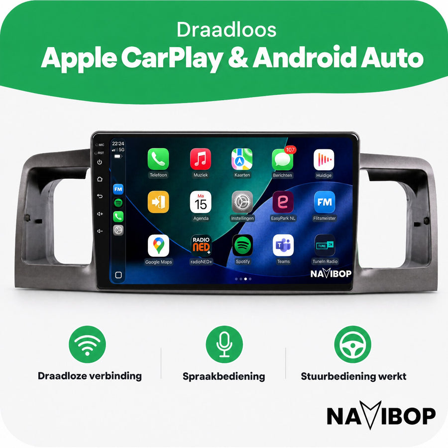 Toyota Corolla | Autoradio | CarPlay & Android Auto | Android 15.0 | 2000 t/m 2007