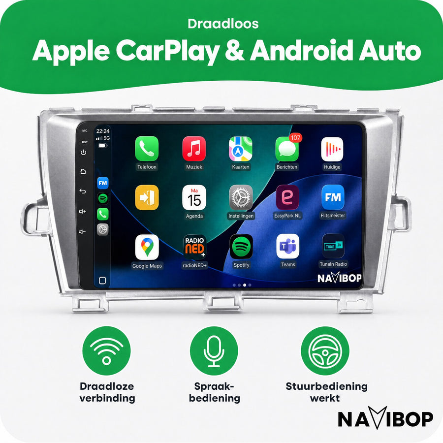 Toyota Prius Zilver | Autoradio | CarPlay & Android Auto | Android 15.0 | 2009 t/m 2015