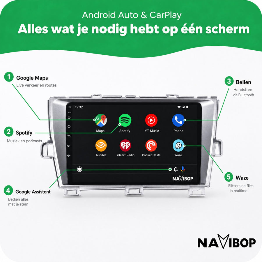 Toyota Prius Zilver | Autoradio | CarPlay & Android Auto | Android 15.0 | 2009 t/m 2015