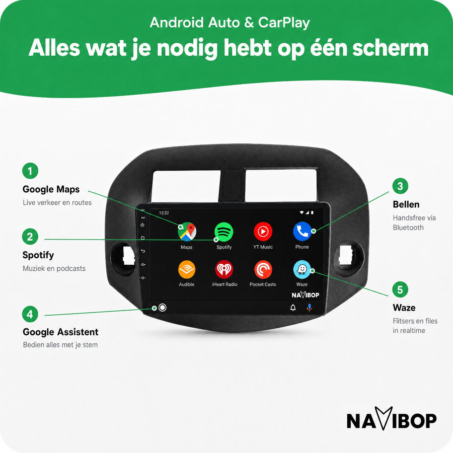 Toyota RAV-4 Zwart | Autoradio | CarPlay & Android Auto | Android 15.0 | 2005 t/m 2013