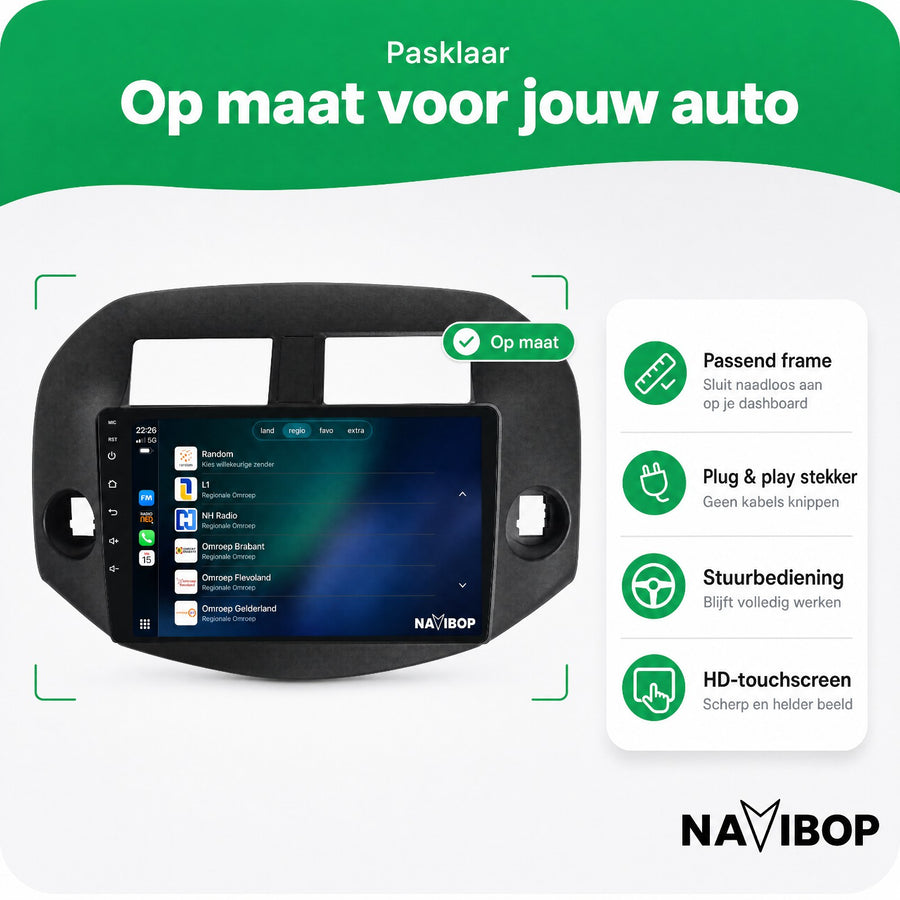 Toyota RAV-4 Zwart | Autoradio | CarPlay & Android Auto | Android 15.0 | 2005 t/m 2013