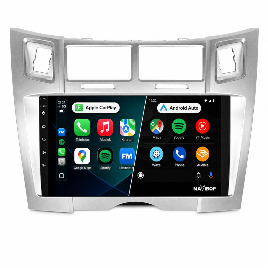 Toyota Yaris Zilver | Autoradio | CarPlay & Android Auto | Android 15.0 | 2005 t/m 2012