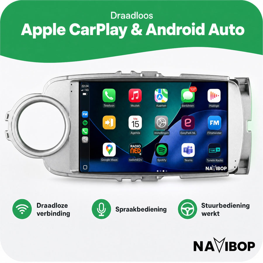 Toyota Yaris Zilver | Autoradio | CarPlay & Android Auto | Android 15.0 | 2011 t/m 2016