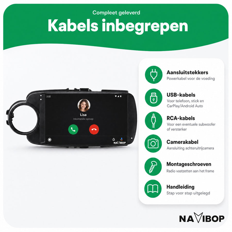 Toyota Yaris Zwart | Autoradio | CarPlay & Android Auto | Android 15.0 | 2011 t/m 2016