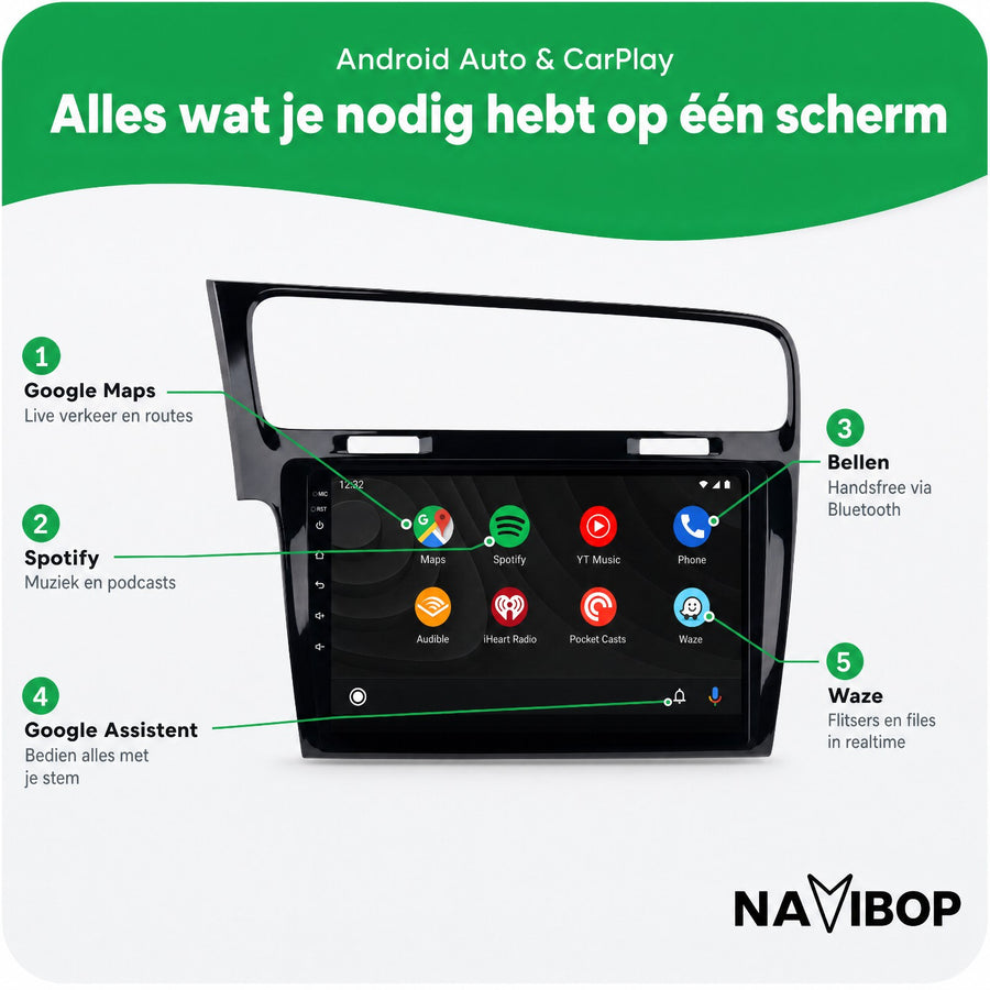 Volkswagen Golf Zwart | Autoradio | CarPlay & Android Auto | Android 15.0 | 2013 t/m 2020