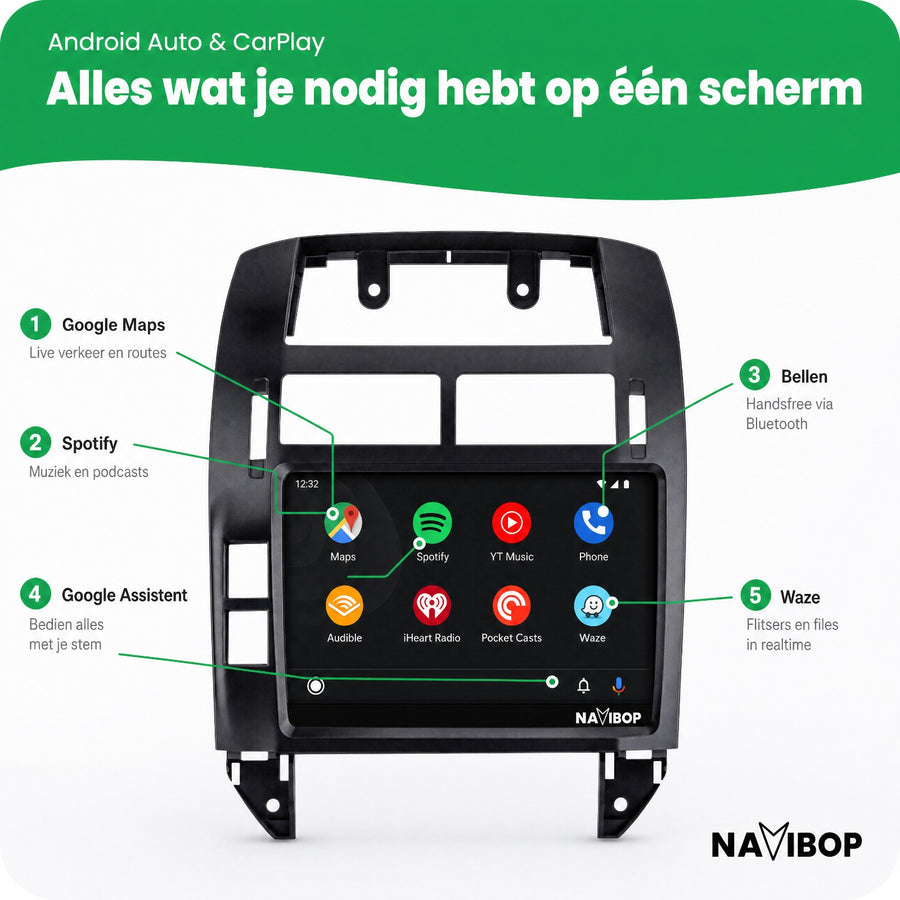 Volkswagen Polo Zwart | Autoradio | CarPlay & Android Auto | Android 15.0 | 2002 t/m 2009