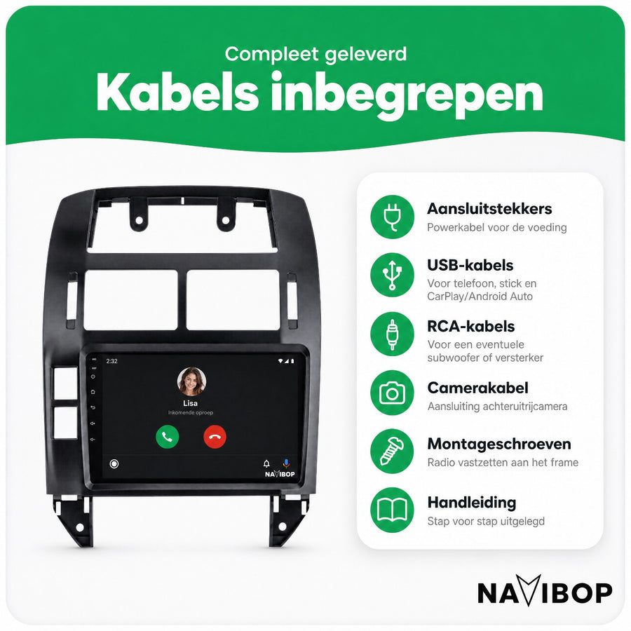 Volkswagen Polo Zwart | Autoradio | CarPlay & Android Auto | Android 15.0 | 2002 t/m 2009