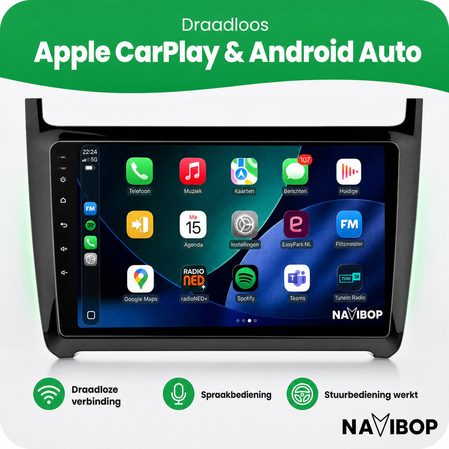 Volkswagen Polo + Glans 2013 Zwart | Autoradio | CarPlay & Android Auto | Android 15.0
