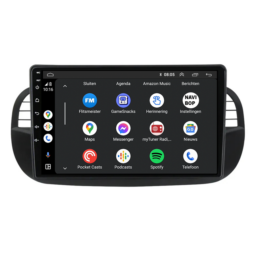 Fiat 500 Zwart | Autoradio | CarPlay & Android Auto | Android 15.0 | 2005 t/m 2017