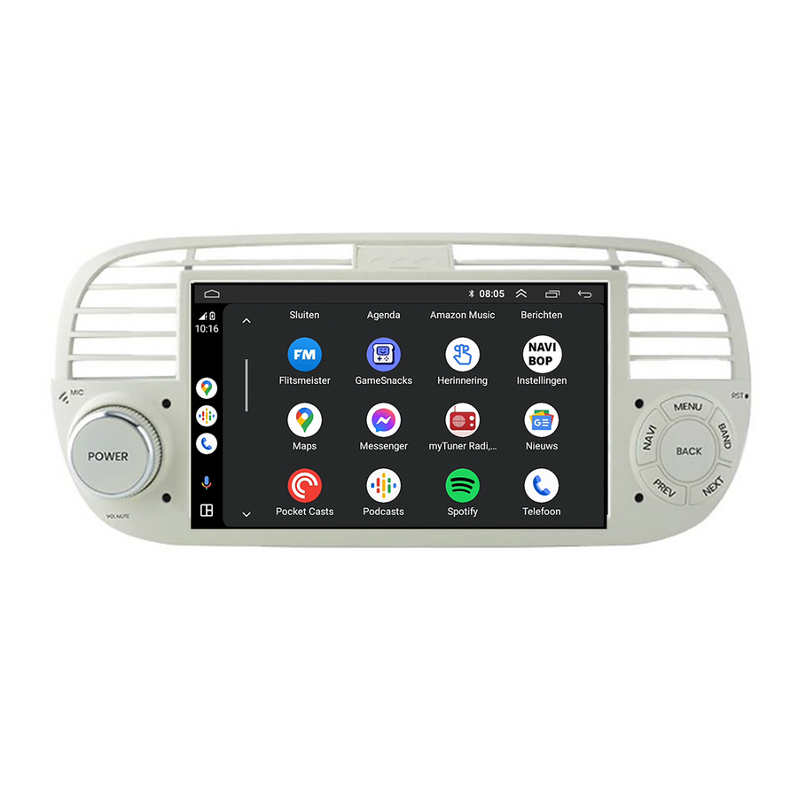 Fiat 500 Beige | Autoradio | CarPlay & Android Auto | Android 15.0 | 2005 t/m 2017