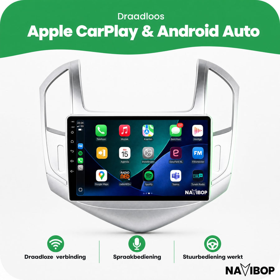 Chevrolet Cruze Zilver | Autoradio | CarPlay & Android Auto | Android 15.0 | 2012 t/m 2015