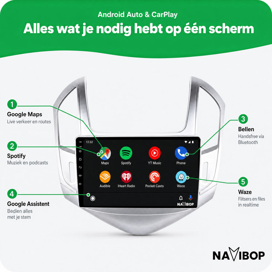 Chevrolet Cruze Zilver | Autoradio | CarPlay & Android Auto | Android 15.0 | 2012 t/m 2015