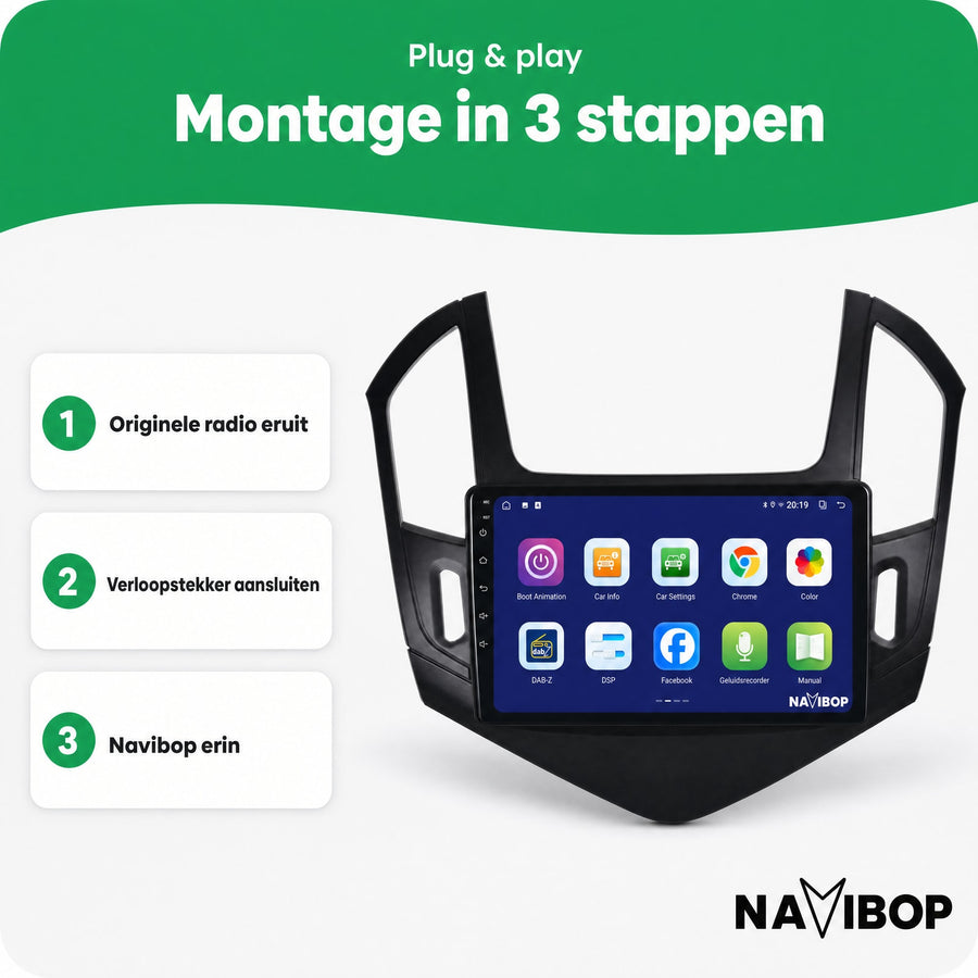 Chevrolet Cruze Zwart | Autoradio | CarPlay & Android Auto | Android 15.0 | 2012 t/m 2015