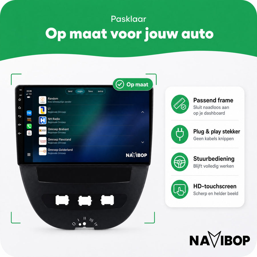 Citroën C1 Toyota Aygo Peugeot 107 | Autoradio | CarPlay & Android Auto | Android 15.0 | 2005 t/m 2014