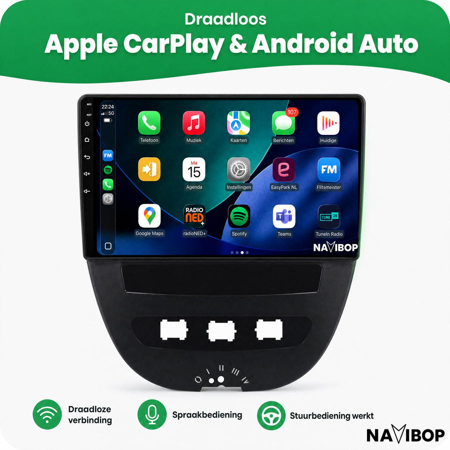 Citroën C1 Toyota Aygo Peugeot 107 | Autoradio | CarPlay & Android Auto | Android 15.0 | 2005 t/m 2014