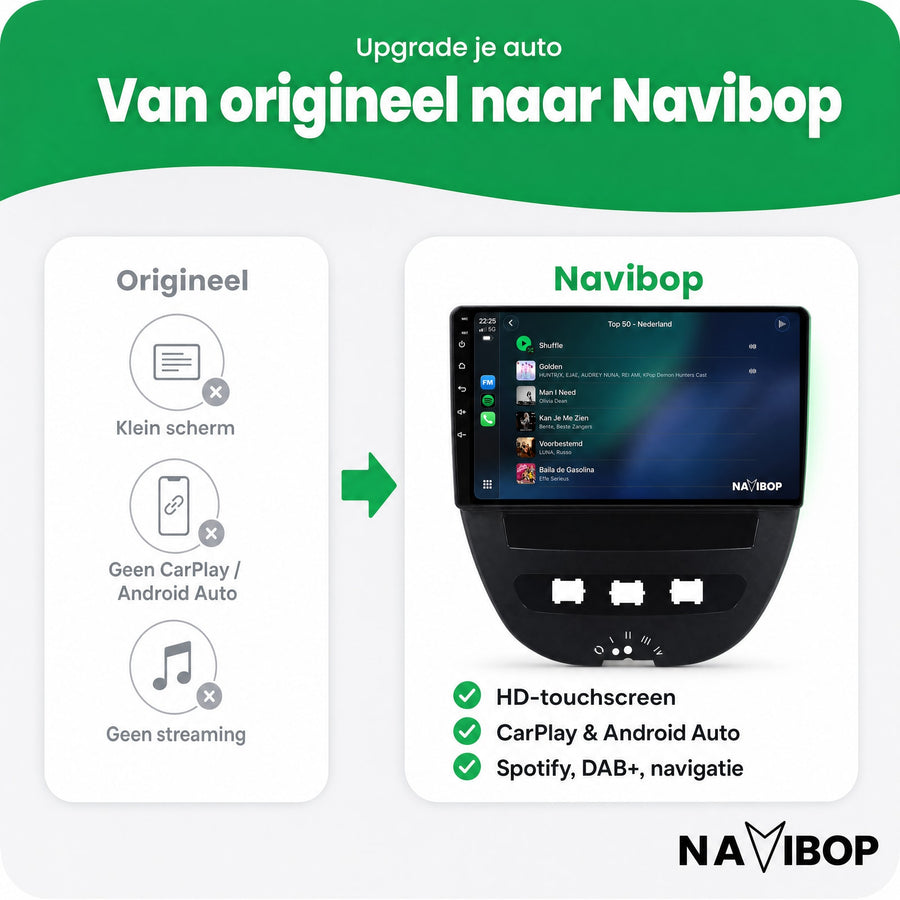 Citroën C1 Toyota Aygo Peugeot 107 | Autoradio | CarPlay & Android Auto | Android 15.0 | 2005 t/m 2014