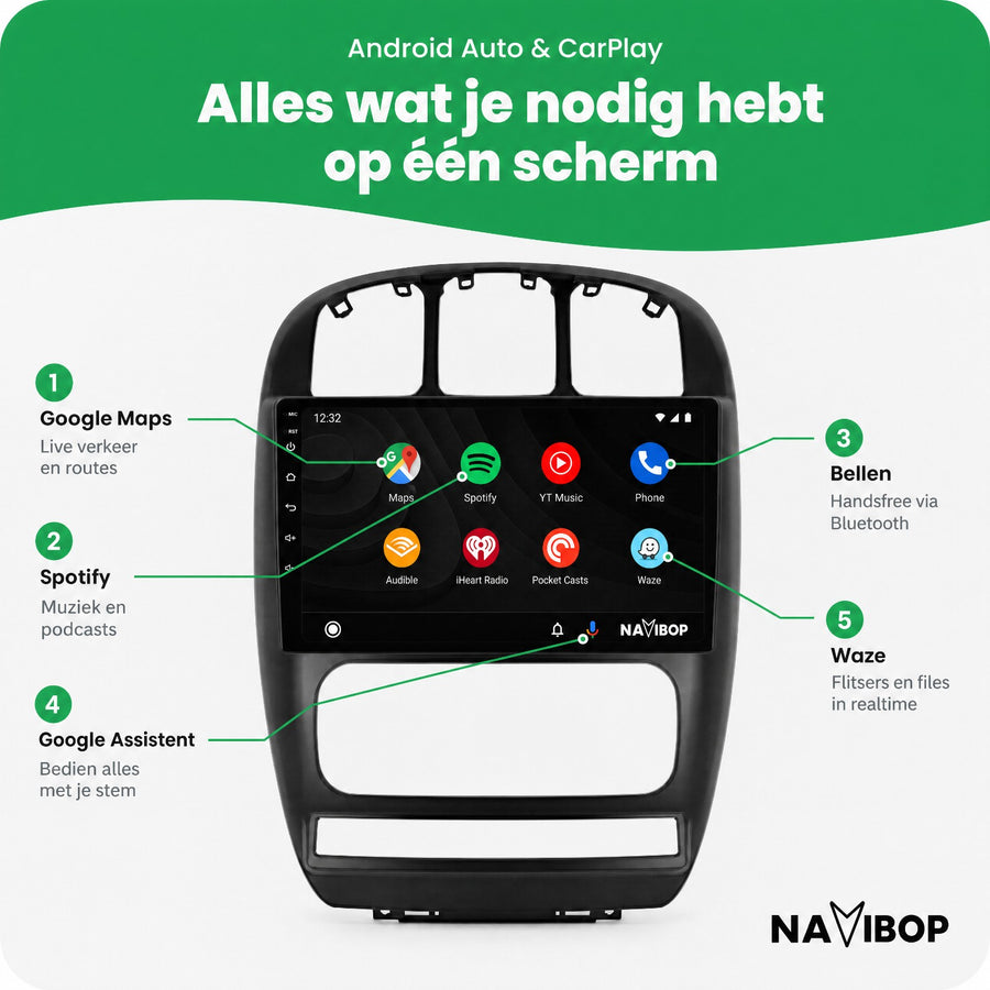 Dodge Caravan | Autoradio | CarPlay & Android Auto | Android 15.0 | 2000 t/m 2012