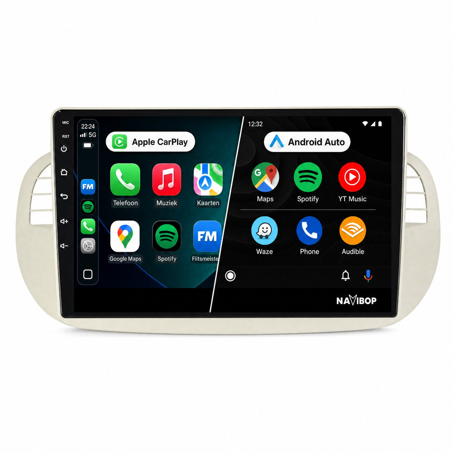Fiat 500 Beige | Autoradio | CarPlay & Android Auto | Android 15.0 | 2005 t/m 2017
