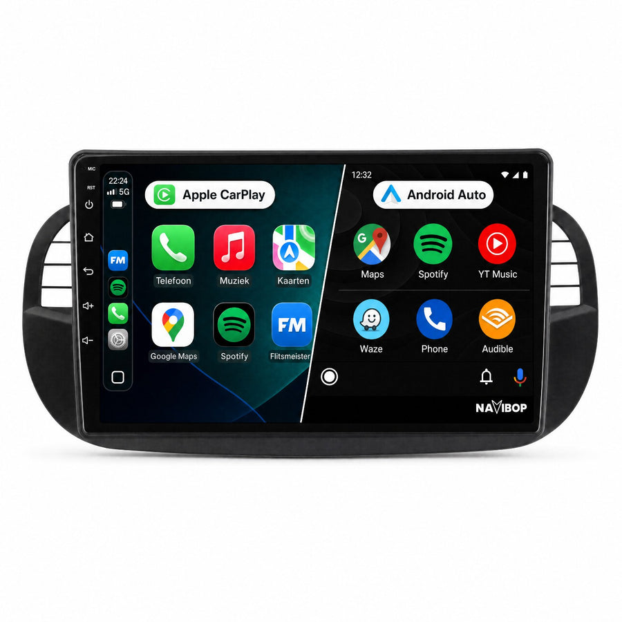 Fiat 500 Zwart | Autoradio | CarPlay & Android Auto | Android 15.0 | 2005 t/m 2017