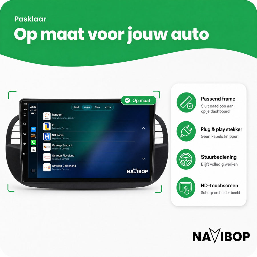 Fiat 500 Zwart | Autoradio | CarPlay & Android Auto | Android 15.0 | 2005 t/m 2017