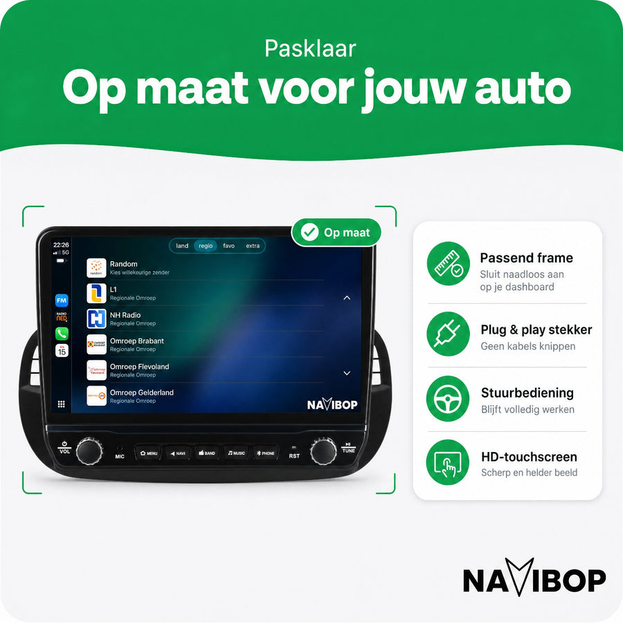Fiat 500 | Autoradio | CarPlay & Android Auto | Android 15.0 | 2007 t/m 2015