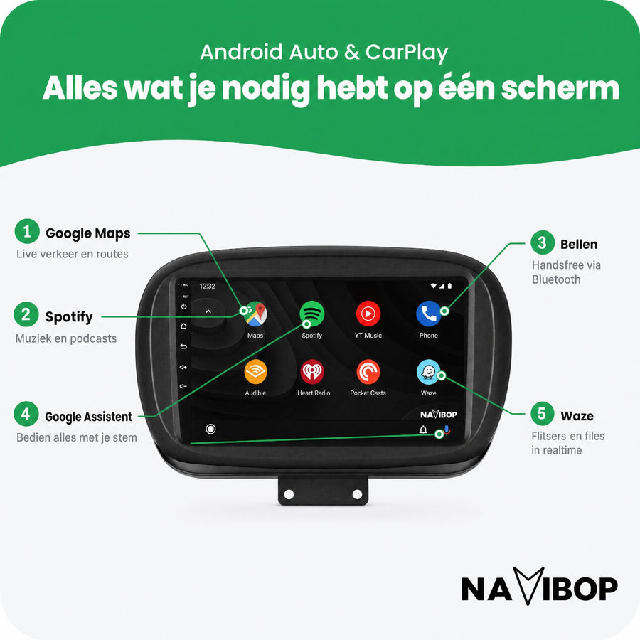 Fiat 500X | Autoradio | CarPlay & Android Auto | Android 15.0 | 2014 t/m 2020