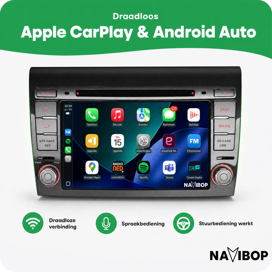 Fiat Bravo | Autoradio | CarPlay & Android Auto | Android 15.0 | 2006 t/m 2017