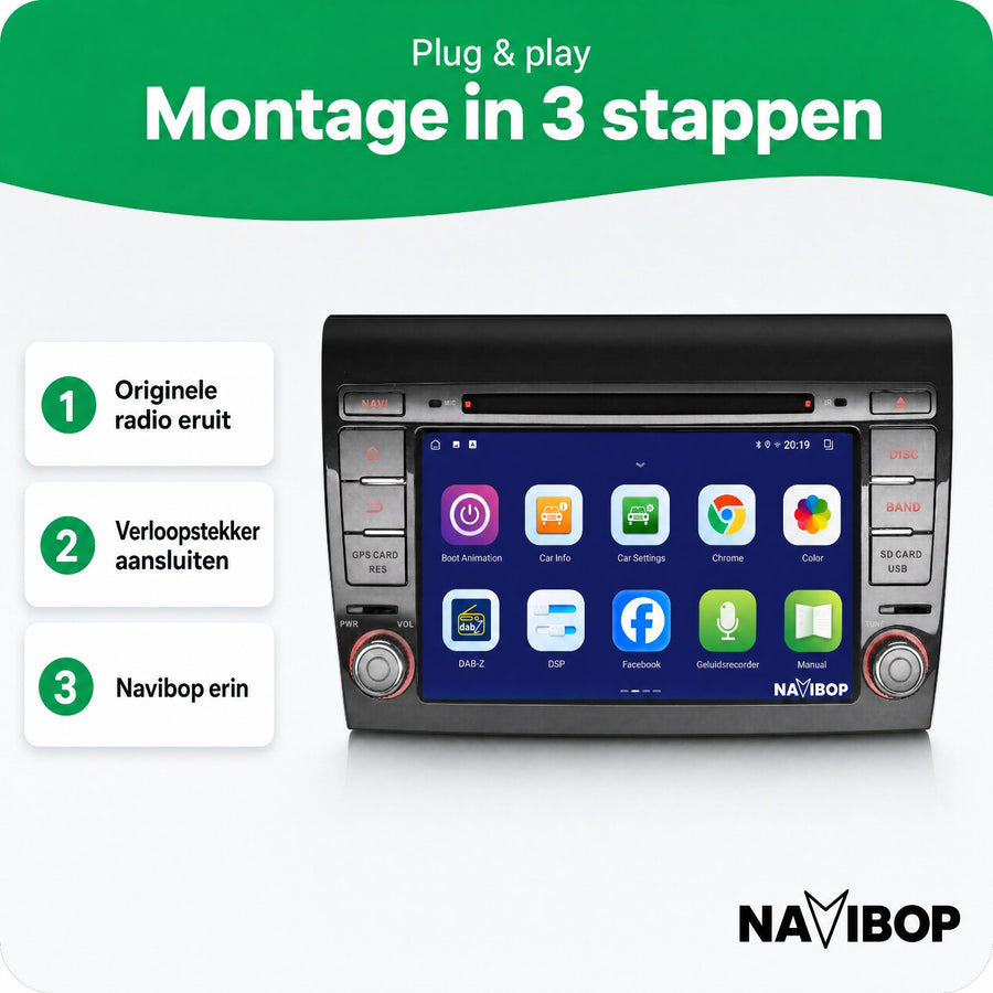 Fiat Bravo | Autoradio | CarPlay & Android Auto | Android 15.0 | 2006 t/m 2017