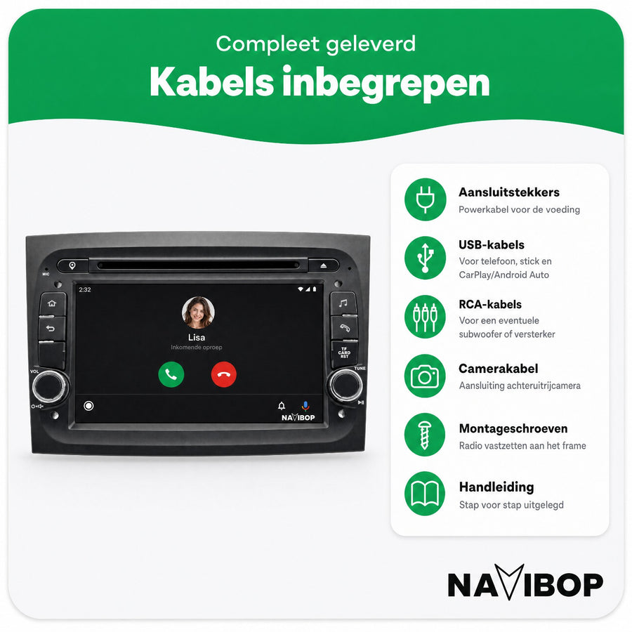 Fiat Doblo | Autoradio | CarPlay & Android Auto | Android 15.0 | 2015 t/m 2019