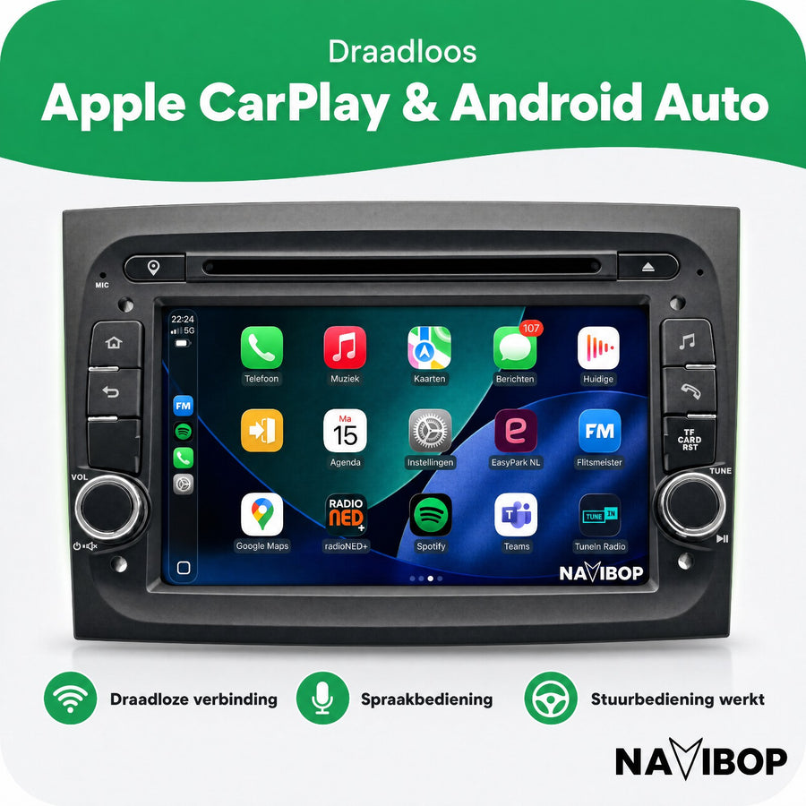 Fiat Doblo | Autoradio | CarPlay & Android Auto | Android 15.0 | 2015 t/m 2019