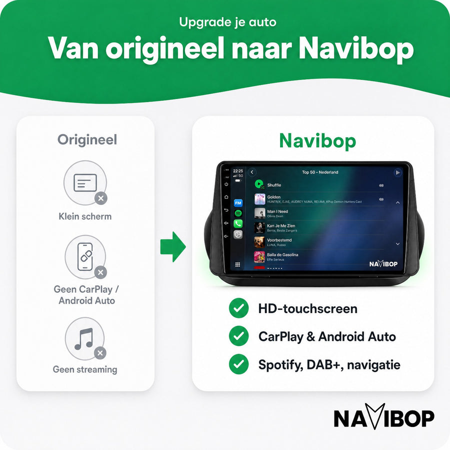 Fiat Fiorini Citroen Nemo Fiat Qubo Peugeot Bipper Peugeot Bipper Tepee | Autoradio | CarPlay & Android Auto | Android 15.0 | 2008 t/m 2018