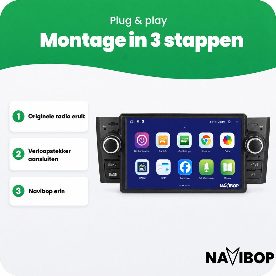Fiat Punto Versie 1 | Autoradio | CarPlay & Android Auto | Android 15.0 | 2007 t/m 2010