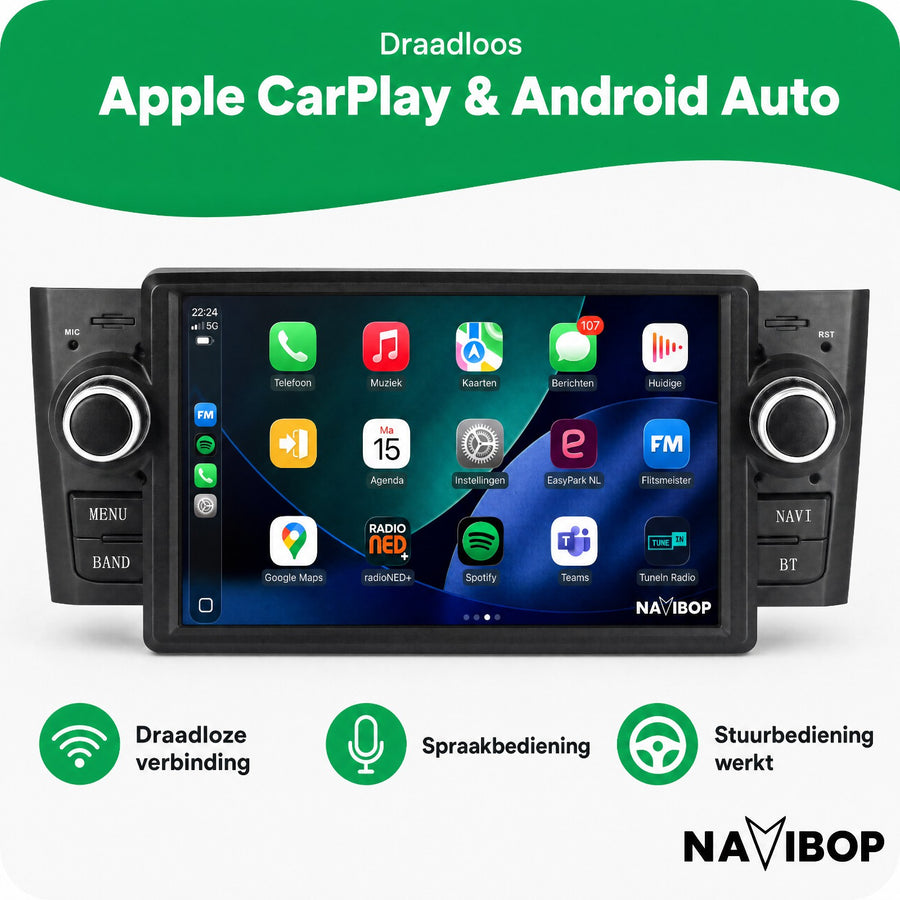 Fiat Punto Versie 1 | Autoradio | CarPlay & Android Auto | Android 15.0 | 2007 t/m 2010