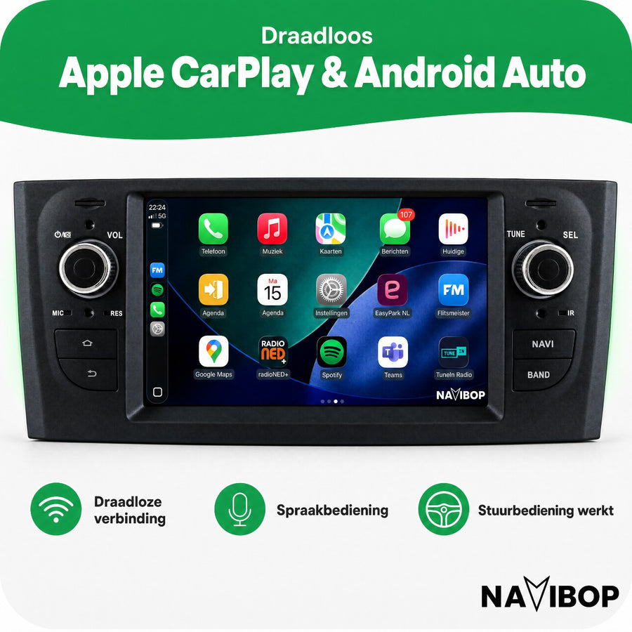 Fiat Punto Versie 2 | Autoradio | CarPlay & Android Auto | Android 15.0 | 2007 t/m 2010