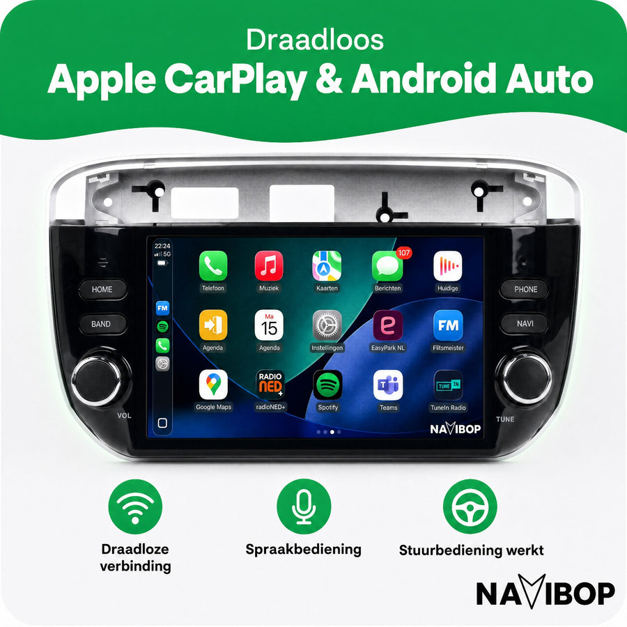 Fiat Punto Evo | Autoradio | CarPlay & Android Auto | Android 15.0 | 2010 t/m 2015