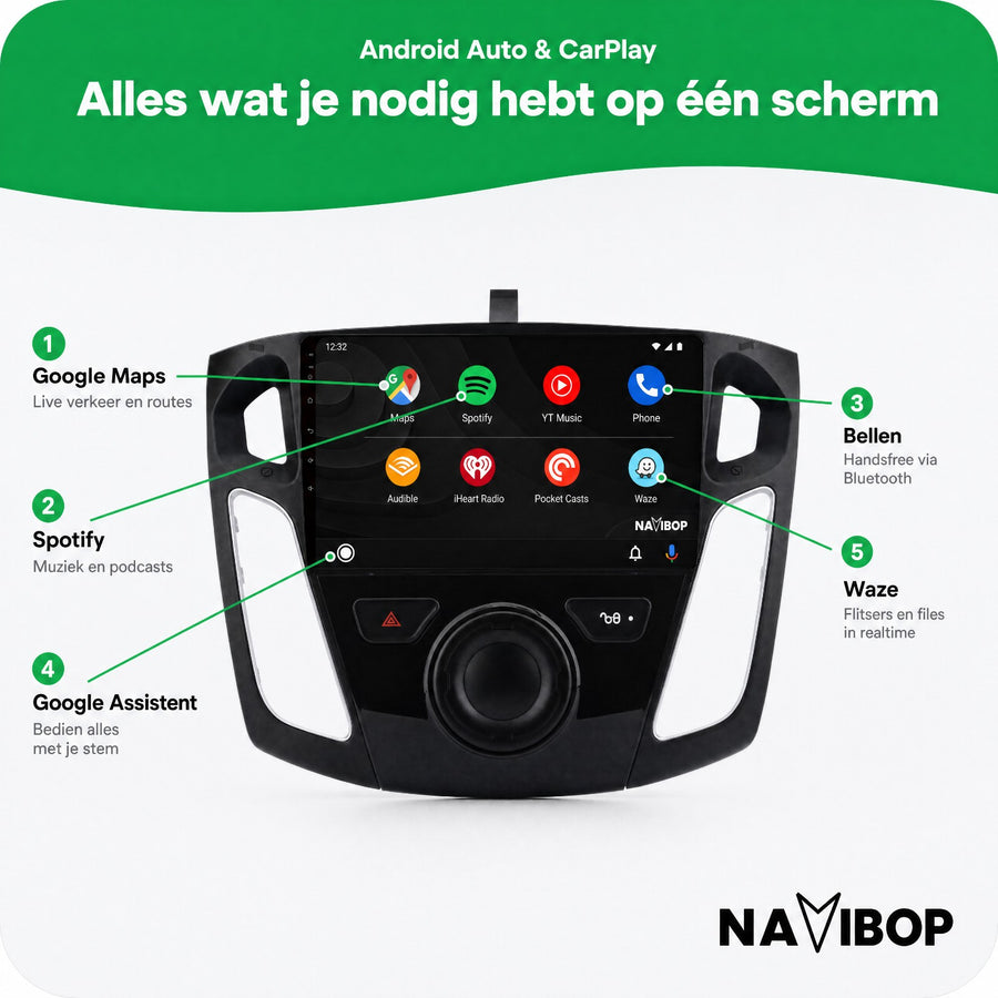 Ford Focus | Autoradio | CarPlay & Android Auto | Android 15.0 | 2011 t/m 2015