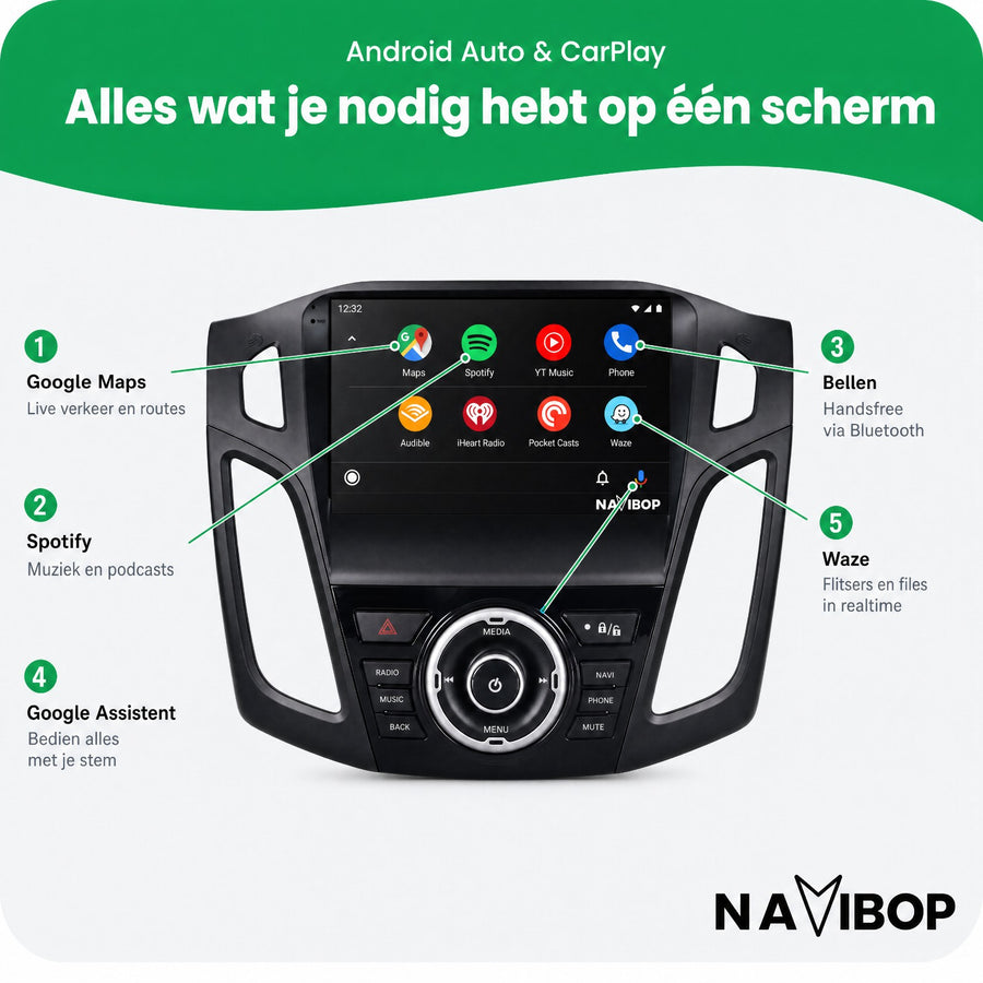 Ford Focus Full Zwart | Autoradio | CarPlay & Android Auto | Android 15.0 | 2012 t/m 2017
