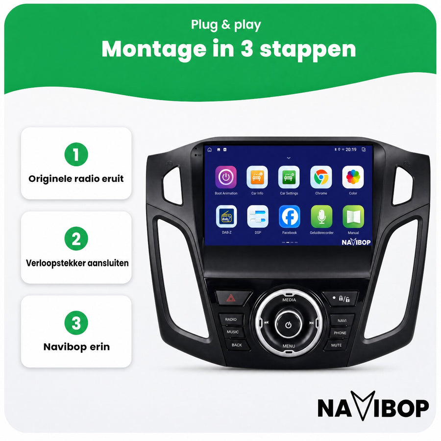 Ford Focus Full Zwart | Autoradio | CarPlay & Android Auto | Android 15.0 | 2012 t/m 2017