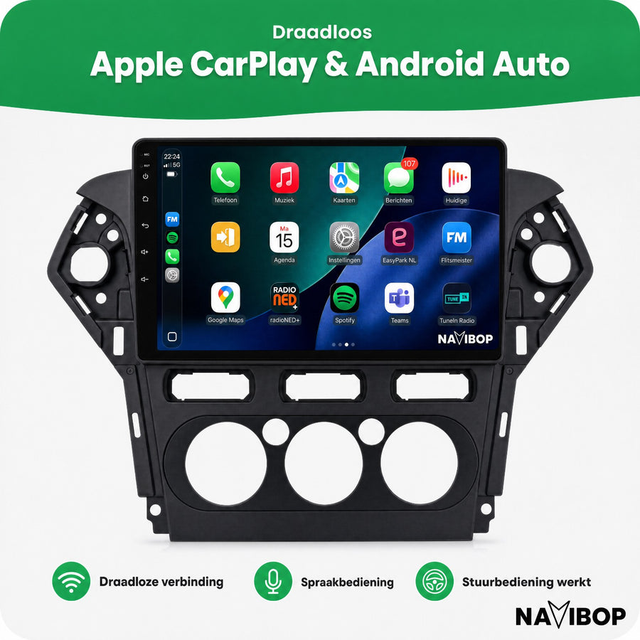 Ford Mondeo Zwart | Autoradio | CarPlay & Android Auto | Android 15.0 | 2007 t/m 2010