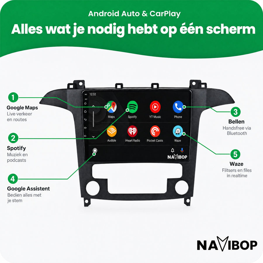 Ford S-max (automatische Airco) | Autoradio | CarPlay & Android Auto | Android 15.0 | 2006 t/m 2015