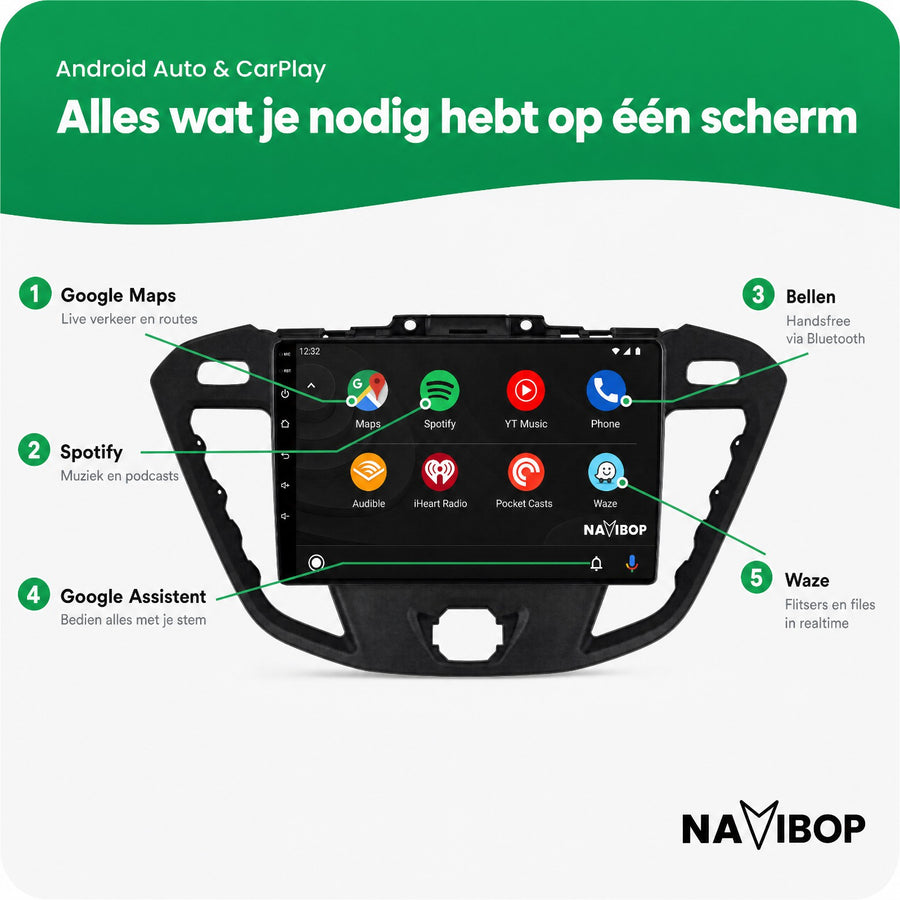 Ford Transit | Autoradio | CarPlay & Android Auto | Android 15.0 | 2014 t/m 2018