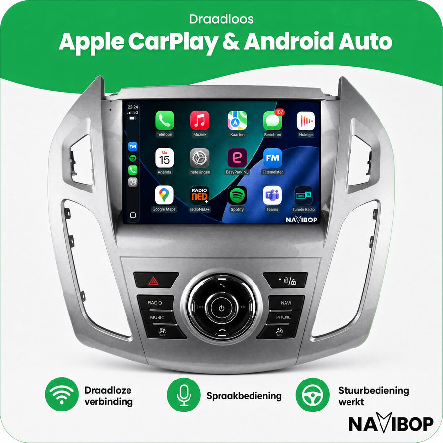 Ford Transit Custom Transit Tourneo | Autoradio | CarPlay & Android Auto | Android 15.0 | 2013 t/m 2018