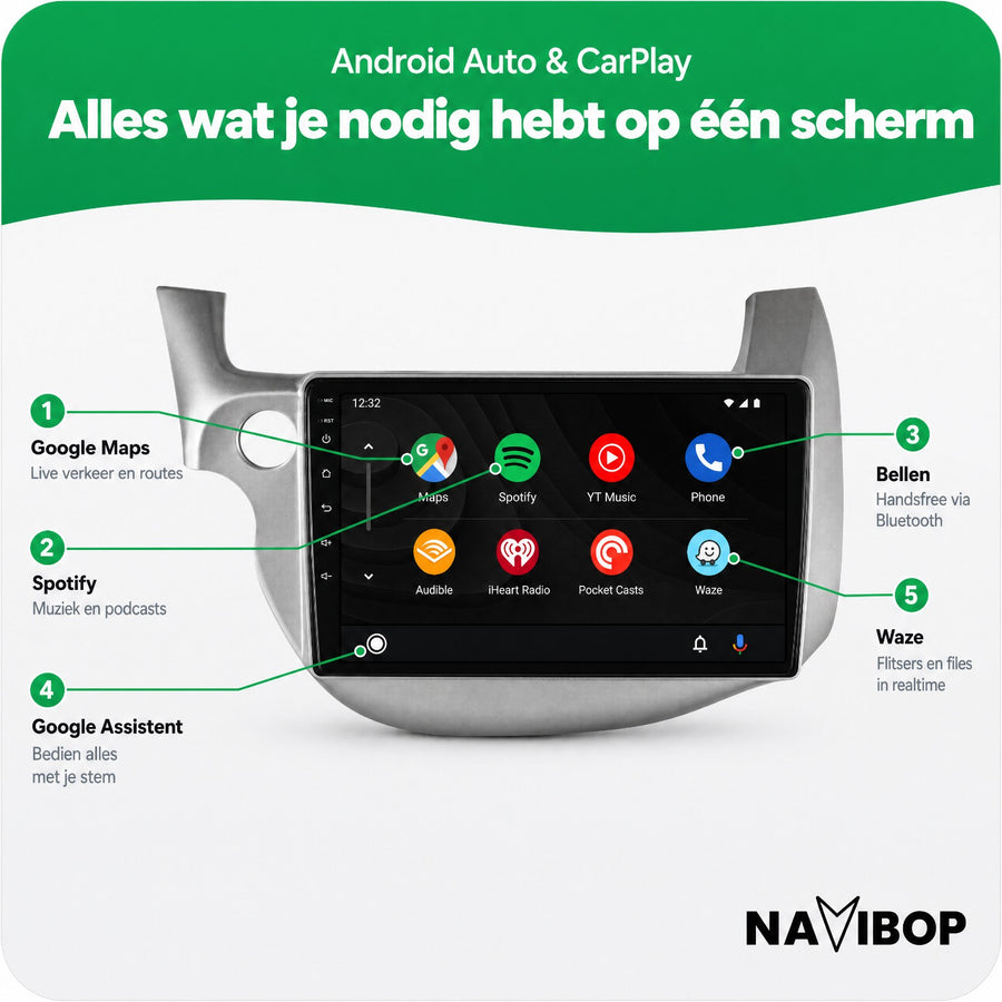 Honda Jazz Fit Zilver | Autoradio | CarPlay & Android Auto | Android 15.0 | 2007 t/m 2015