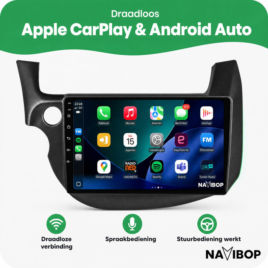 Honda Jazz Fit Zwart | Autoradio | CarPlay & Android Auto | Android 15.0 | 2007 t/m 2015