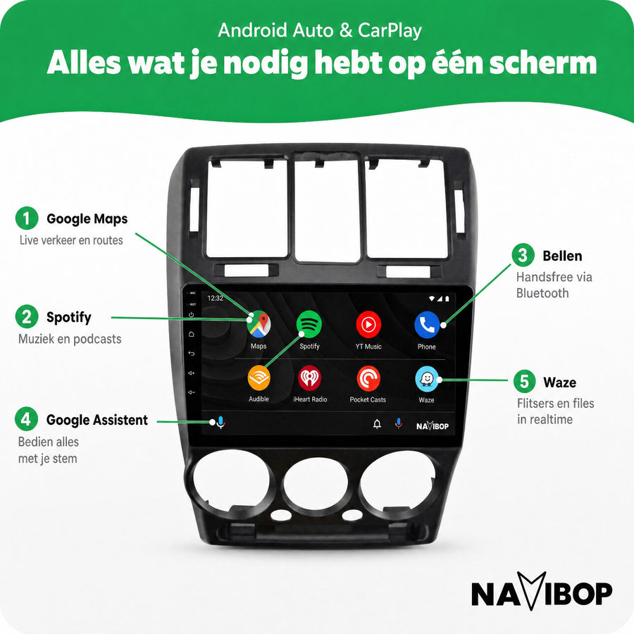 Hyundai Getz Zwart | Autoradio | CarPlay & Android Auto | Android 15.0 | 2002 t/m 2011